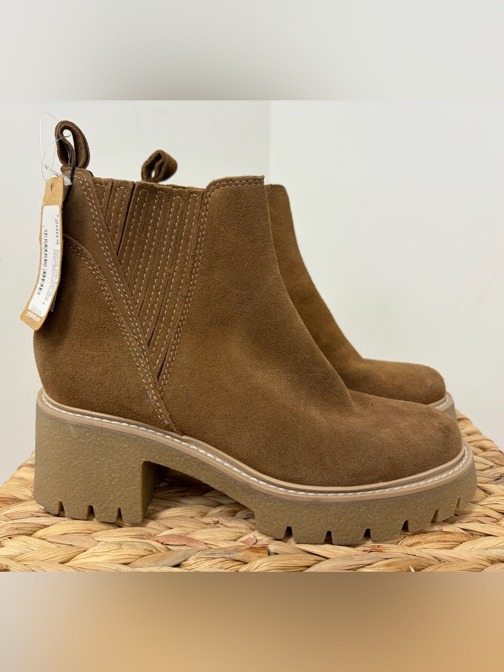 Dolce Vita Tan Suede Chunky Chelsea Booties